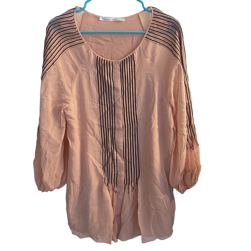 Susana Monaco Peach PinStriped Accent 3/4 Sleeve Blouse ‎ Sz 4